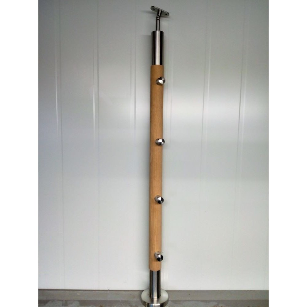 Słupek stal nierdzewna-drewno 42,4 mm - 4 przelotki (mocowanie płaskie)