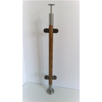 Słupek stal nierdzewna-drewno 42,4mm - 4 uchwyty do szkła (mocowanie płaskie)